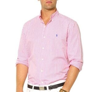 Ralph Lauren Pink and White Striped Button-Down Shirt
